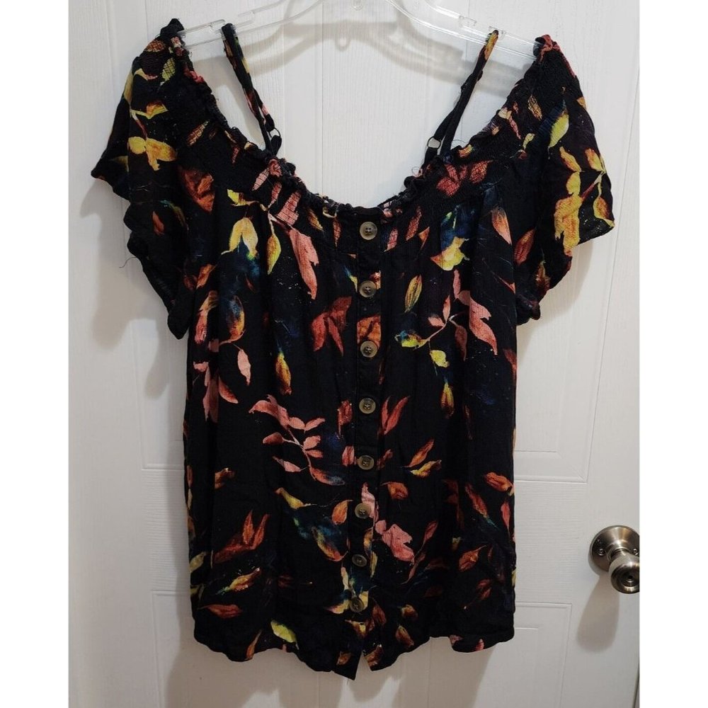 Torrid Women's‎ Cold Shoulder Button Front Blouse Top Black Floral Plus Size 2X